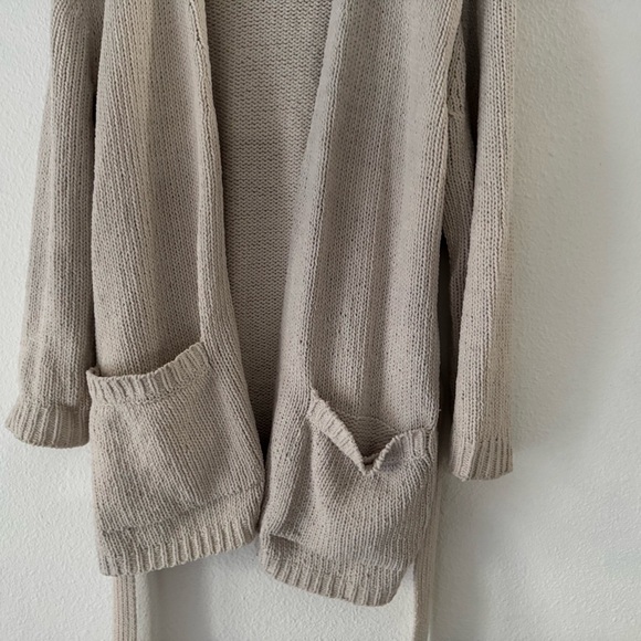 Cozy Oatmeal Beige Knit Tie Waist Cardigan Sweater Cream L/XL Plush Hygge Chic - Picture 8 of 14